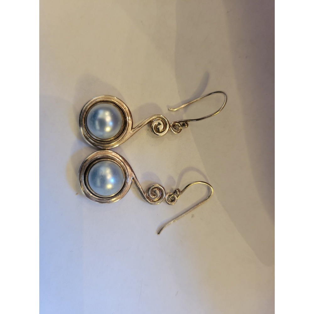 Vintage Sterling Silver Freshwater Pearl Earrings Dangle Drop Art To Wear 925